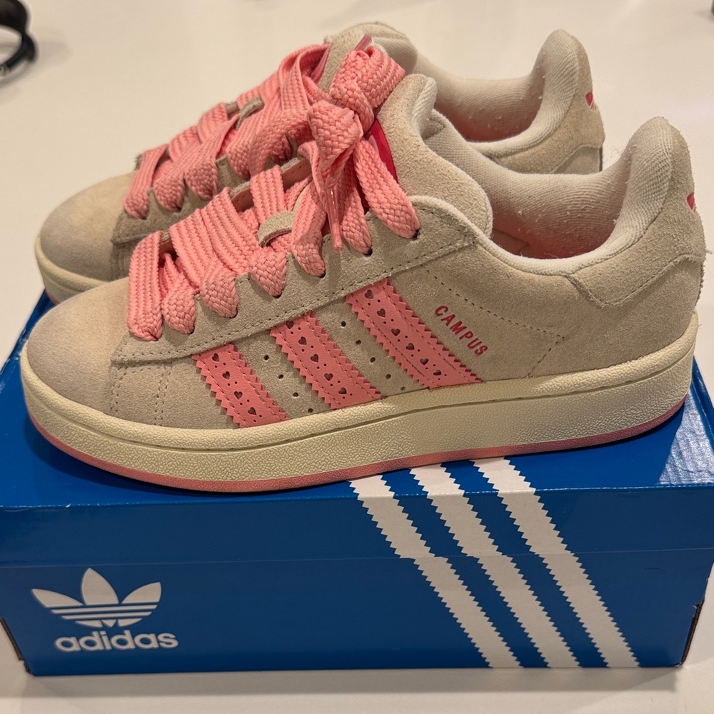 adidas Kids Suede Campus Sneakers in Pink and Cream